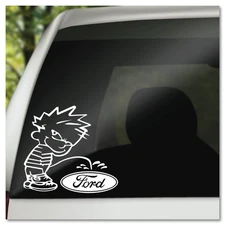 6" Calvin Peeing on Ford Logo Funny Vinyl Decal Sticker