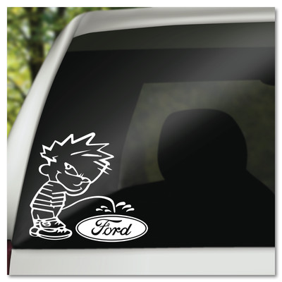 6'' Calvin Peeing on Ford Logo Funny Vinyl Decal Sticker