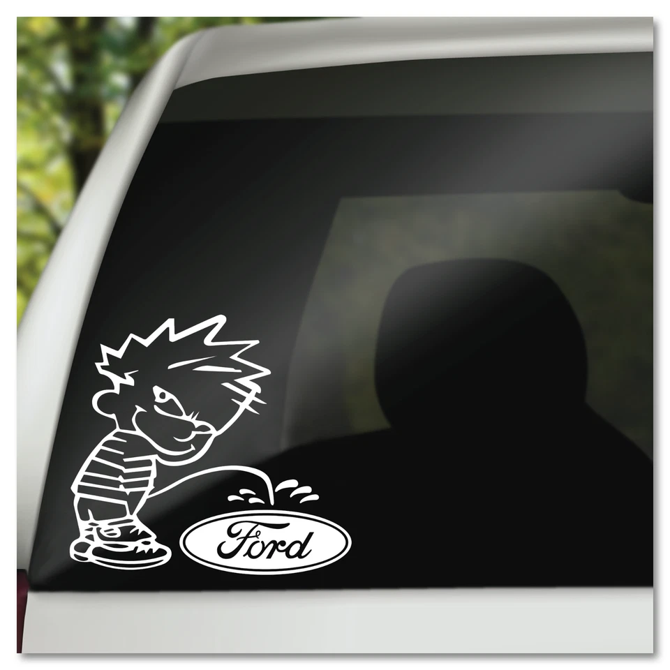 MULTIPLE BRANDS USED 6" Calvin Peeing on Ford Logo Funny Vinyl Decal Sticker