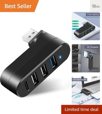 Versatile 4-Port USB Hub - 5Gbps Transfer Rate, Rotatable, Perfect for Travel