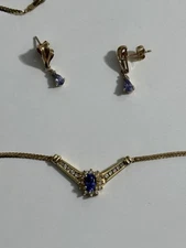 14 K YG Tanzanite and Diamonds Necklace And Earrings From Zales