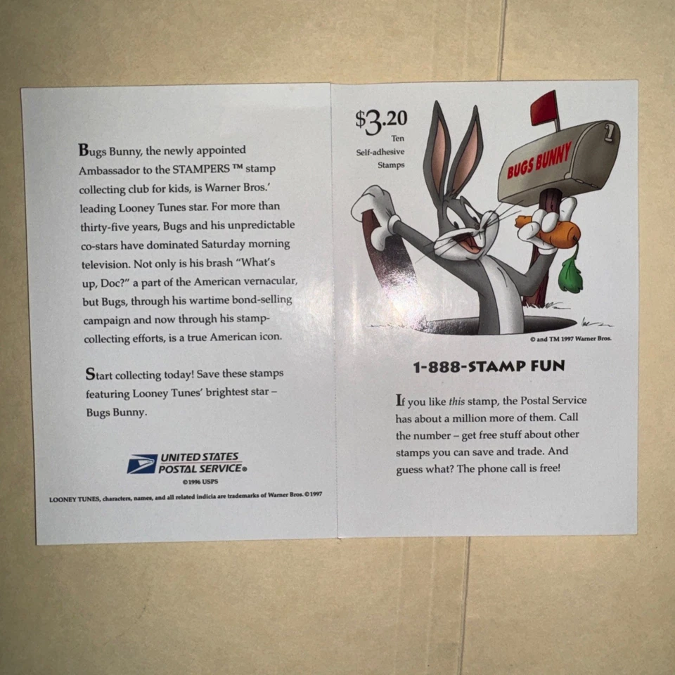 3137 BUGS BUNNY FULL PANE OF TEN 32 cent STAMPS - 1997 USPS MNH - Image 2 of 2