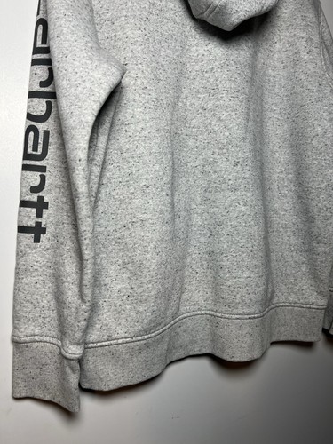 Carhartt Fleece Hoodie Sweatshirt Women Sz L 12-14 Gray Spell Out Sleeve Graphic - Picture 8 of 15