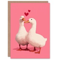 Two Cute Geese Animals In Love Modern Pink Valentine's Day Card