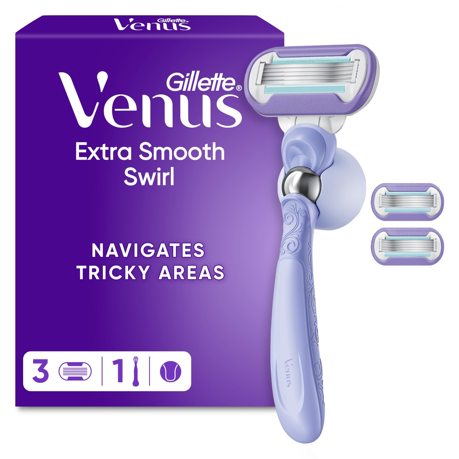 Gillette Venus Extra Smooth Swirl Women’s Razor, 3 Refill Razor Cartridges