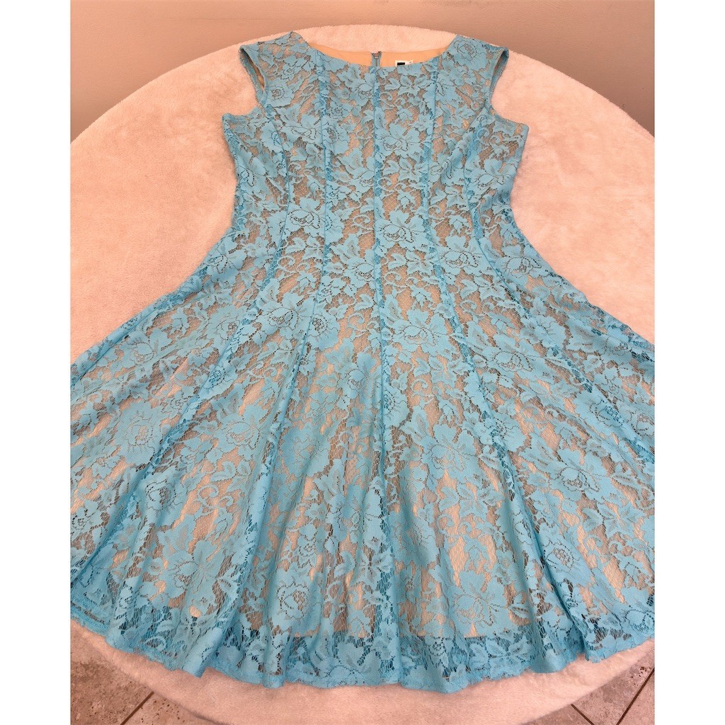 Julian Taylor New York Dress Womens Size 12 Teal Floral Lace Fit & Flare |  eBay