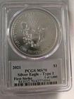2021 SILVER EAGLE PCGS MS70 LEN BUCKLEY SIGNED Type 1 First Strike 1 OF  1000