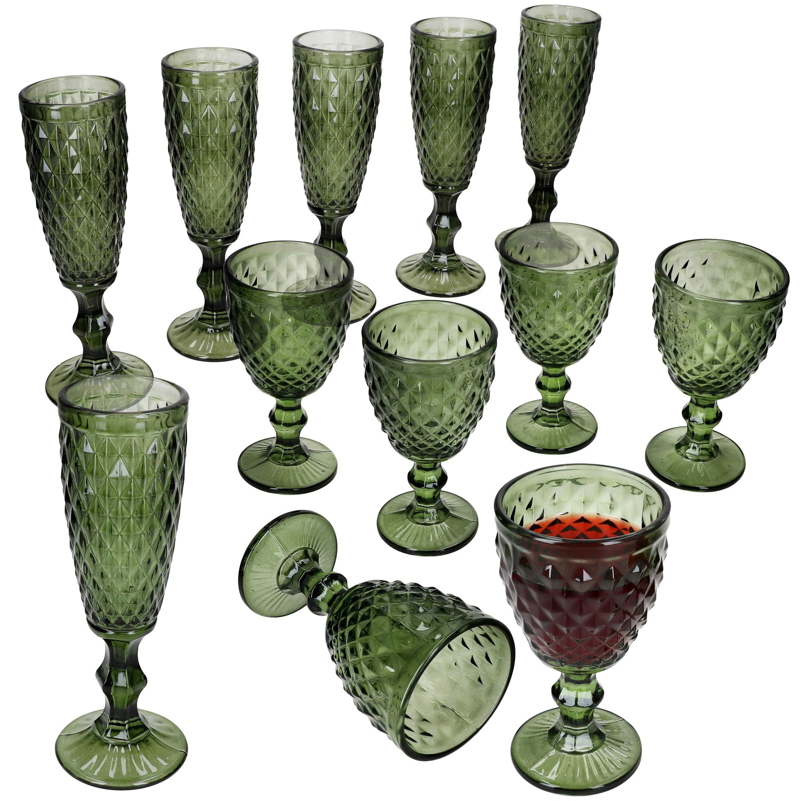 Diamond 12-tlg. Gläser-Set Weingläser Sektgläser Grün Weißwein Prosecco Party