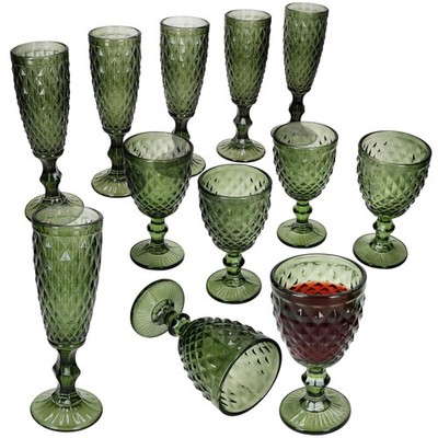 Diamond 12-tlg. Gläser-Set Weingläser Sektgläser Grün Weißwein Prosecco Party