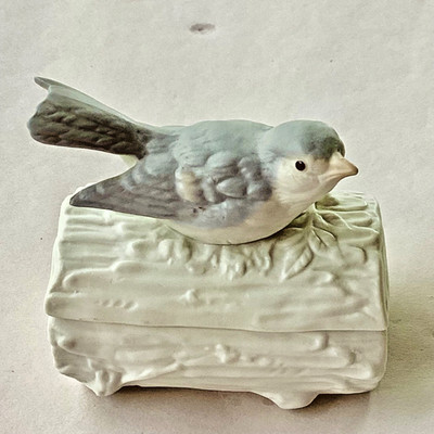 Porcelain Blue Bird on a Log Box