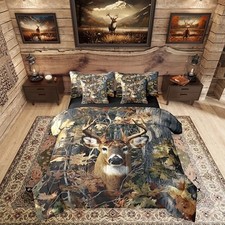 Hunting Deer Bedding Set 7-Piece for Men Deer Camo Comforter Set King Brown