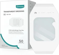 Dimora Transparent Film Dressing 50 Packs, Waterproof Adhesive Clear 4 x 5 