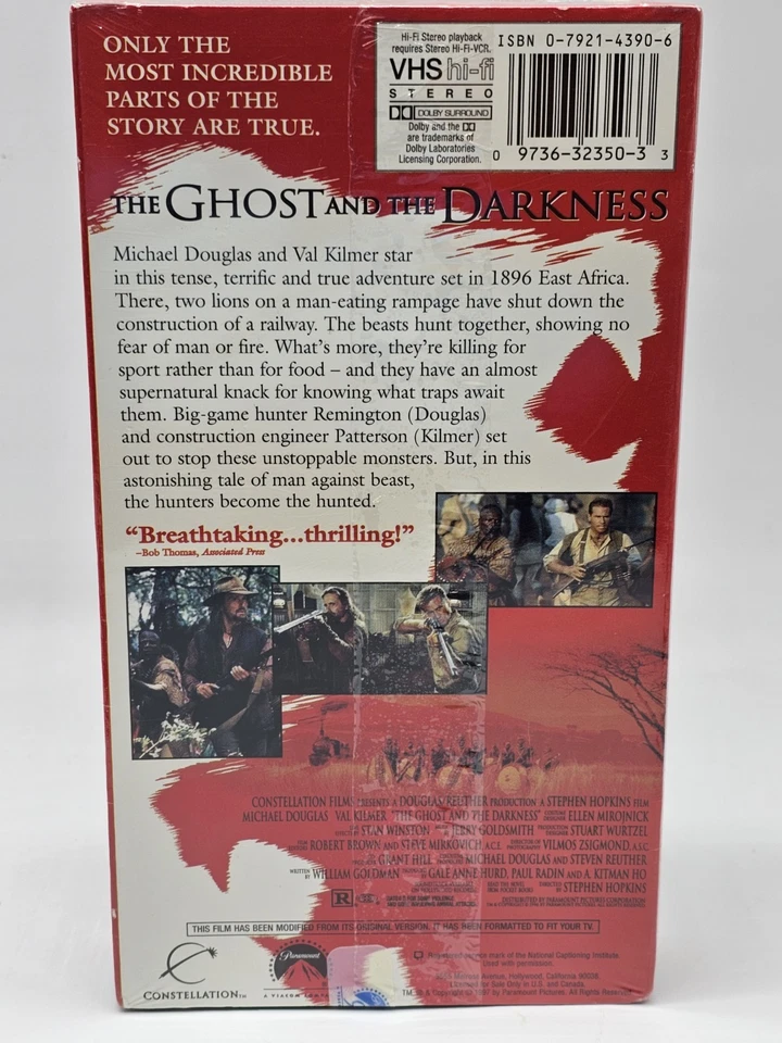 The Ghost And The Darkness VHS 1996 Kilmer Douglas Hopkins - Paramount Watermark - Image 2 of 4