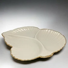 Lenox LEAF Shaped DIVIDED Serving DISH Bowl Platter AEGEAN? Gold Trim USA