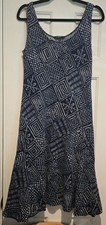 Lauren Ralph Lauren Blue Geometric Pattern Slveless Midi Dress Sz Med Linen Blnd