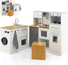 Kids Kitchen Playset, 2-Piece Modular Wooden Corner Toy Kitchen Set/Washing Mach