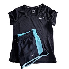 Nike Women's Running Outfit Set Top S Tempo Lined Shorts XS Black Blue VGUC