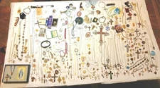 Vintage Religious Miscellaneous Items Large Lot Catholic Necklace Rosary Cross