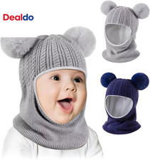 Baby Winter Hat Scarf Set 2 Pack, Toddler Beanie Hats Girl Boy with Neck Warmer,