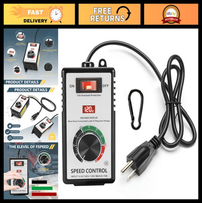 Variable AC Motor Speed Controller 100V-120V 15A Max, Fan Speed Regulator, LED D