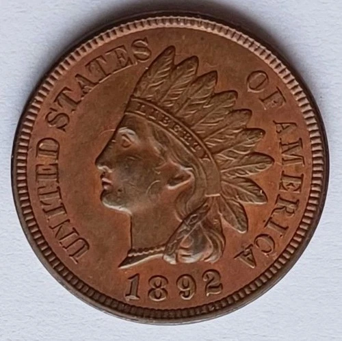 1892 Indian Head Cent Ch BU RB, Nice Grade Penny 1C coin
