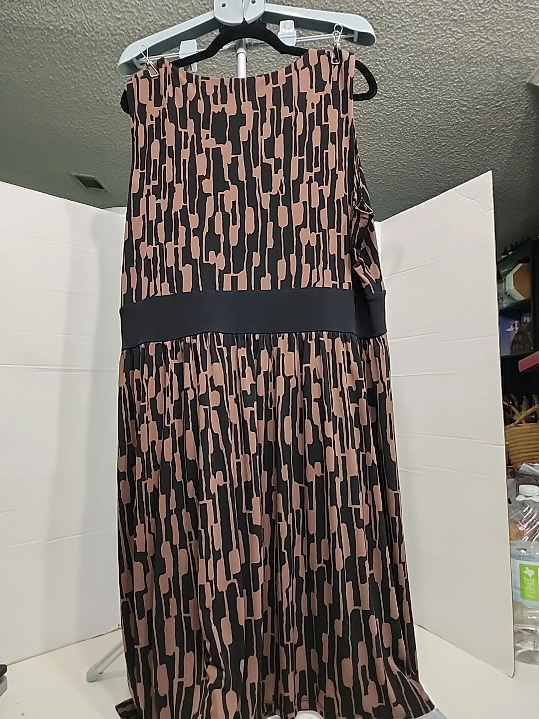 Abito smanicato Michael Kors taglie forti 2X nero marrone lunghezza ginocchio