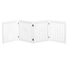 4 Panel Dog Gate White - Foldable Wooden Pet Gate 80x23.6 in  MDF wood frame...