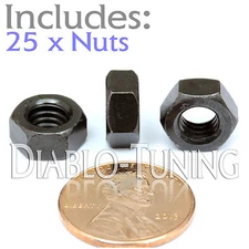 M6-1.0 / 6mm - Qty 25 - Metric Hex Nuts DIN 934 - Class 10 - Plain Black Steel