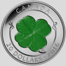 2016 $20 Canada 1 oz. 9999 SILVER Coin - Colorized Four Leaf Clover