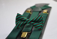Xmas Christmas Red Green Candy Stripes Bow tie bowtie Green Elasitc Suspenders