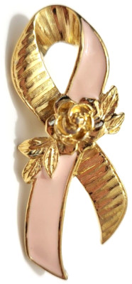 Vintage Avon Breast Cancer Awareness Pink Ribbon Rose Flower Gold Tone Lapel Pin