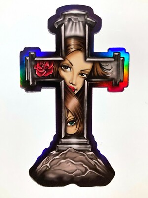Mr Cartoon Cross Sticker Rose & Women Faces Iridescent Vending Machine Decal