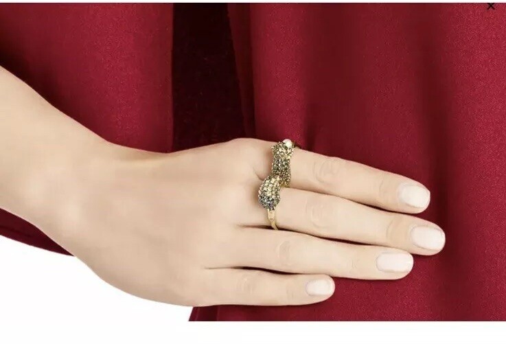 Swarovski Crystal MARCH Double Ring Squirrel Gold Authentic Signed
