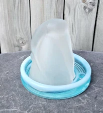 McKee Frosted Crystal Glass Bottoms Up Shot Glass #77725 & Blue Opalescent Base