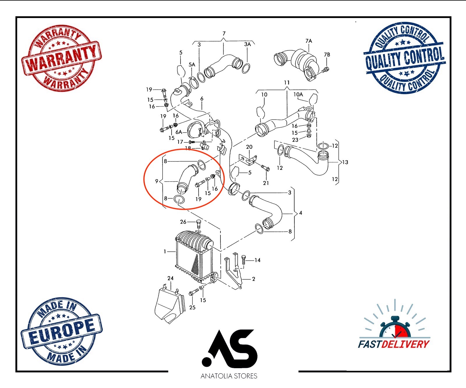 INTERCOOLER TURBO HOSE PIPE FOR VW BORA GOLF MK4 LOWER 1.9 TDI