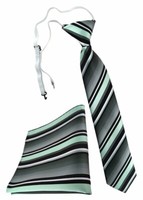 Tigertie Kinderkrawatte + Einstecktuch In Mint Silber Grau Weiss Gestreift