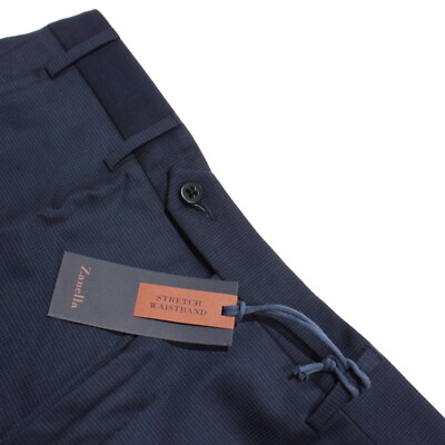 Zanella NWT Stretch Dress Pants Size 32 US Devon In Blue Melange 100% Wool
