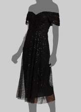 630 Teri Jon by Rickie Freeman Women's Black Sequin Off-Shoulder Dress Size 10