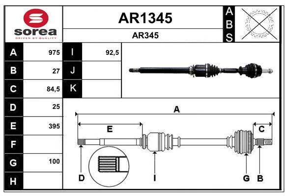 Arbre de transmission SNRA AR1345 pour réparer les claquements Alfa Romeo