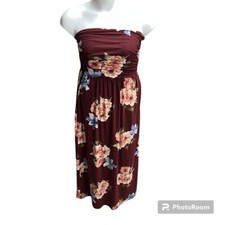 Rags & couture burgundy floral Strapless maxi dress with pockets size medium