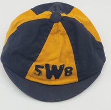 VINTAGE 1958 BLACK & YELLOW WOOSTER COLLEGE CAP HAT HAND SEWN PATCHES ANTIQUE