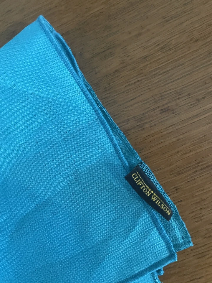 CLIFTON WILSON Men’s 100% Linen Pocket Square Teal Made In USA $65 - Image 2 of 3