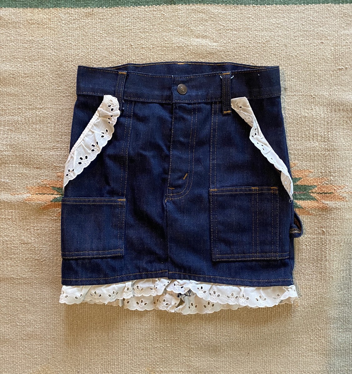 Vintage 70s Levi’s Orange Tab Talon Zip Kids Lace Custom Denim Skirt