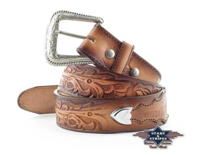 Brauner Damen Herren Western Gürtel punziert Conchos wechselb. Gürtelschnalle