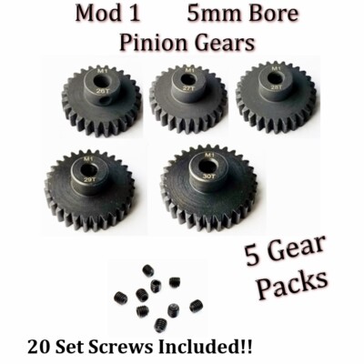 RCP-Pinion Gears Mod 1 (5mm Bore) Hole 5 pack Speed Run/Bashing 5mm Bore Mod 1