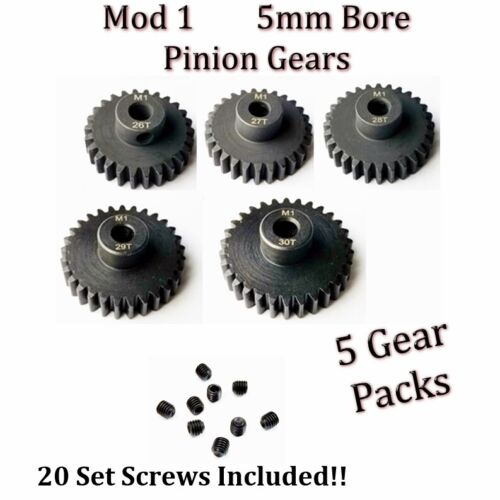 RCP-Pinion Gears Mod 1 (5mm Bore) Hole 5 pack Speed Run/Bashing 5mm Bore Mod 1 - Picture 1 of 21
