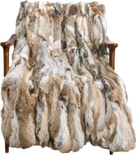 Luxury Rabbit Fur Throw Blanket Rug Real Fur Leather Carpet Natural Tan 48x83in