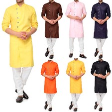 Traditional Kurta Pajama Men's Cotton Bollywood Style Tunic Dress Shirt Pyjama
