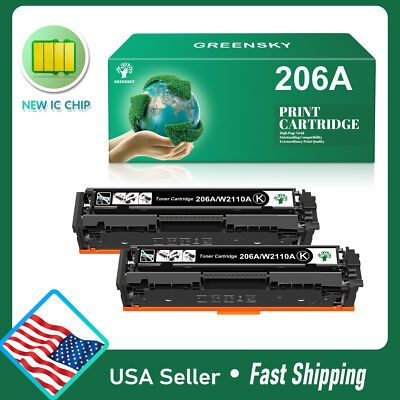 2 Black 206A Toenr (With Chip) for HP Color LaserJet Pro MFP M283cdw Printer