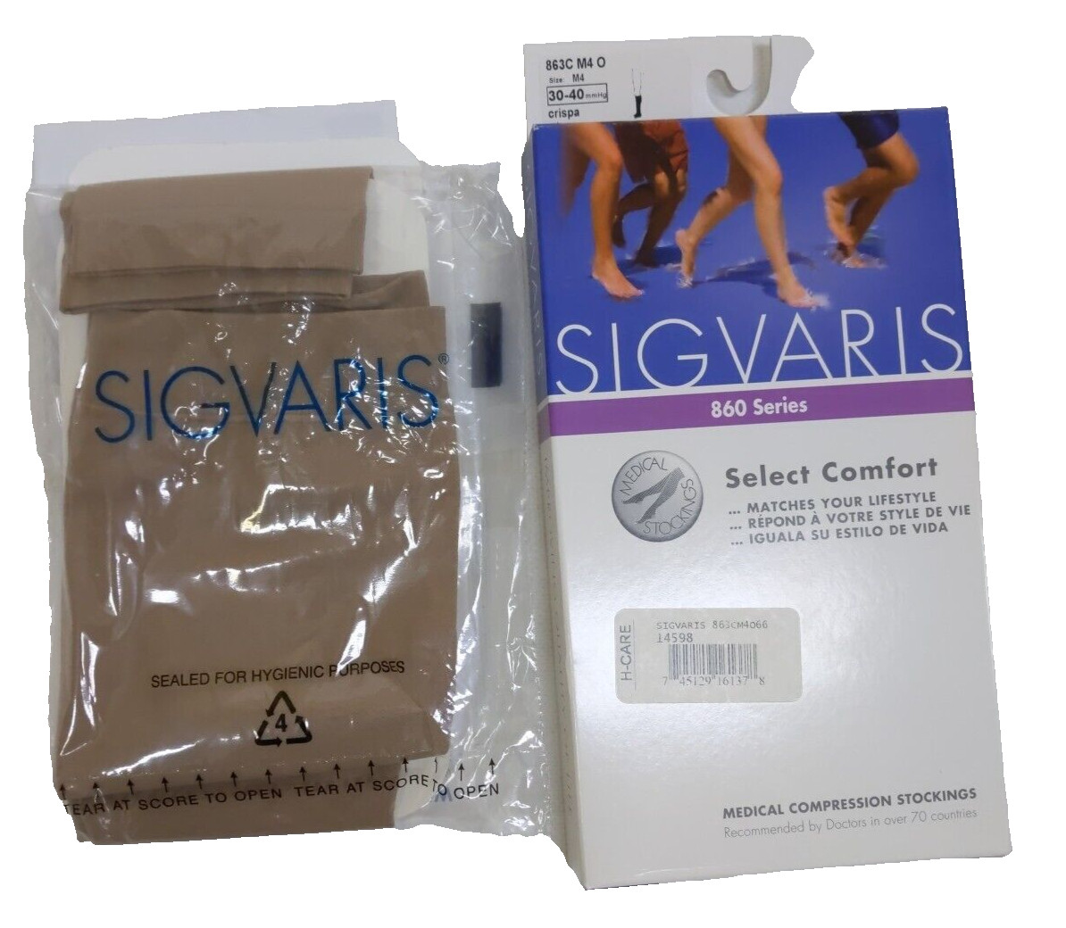 $87 NIP SIGVARIS M4 Knee Sock 863C Comfort Silicone 30-40mmHg Open Toe Unisex